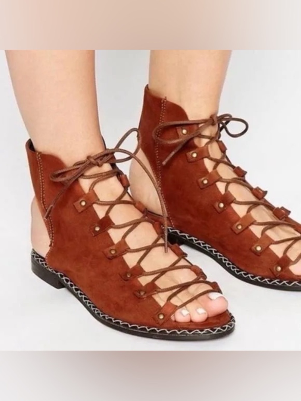 WOMENS FREE PEOPLE EDGEWATER LACE UP SANDALS SZ 39/8.5